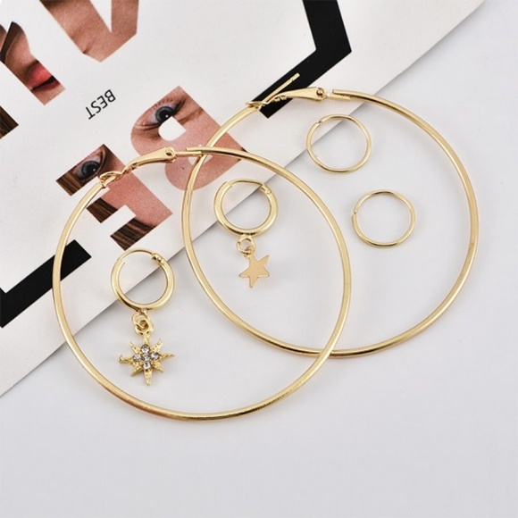 Hot Sexy Chick Gold Plated 3 Pair Star Earring Set - Picture 3 of 5